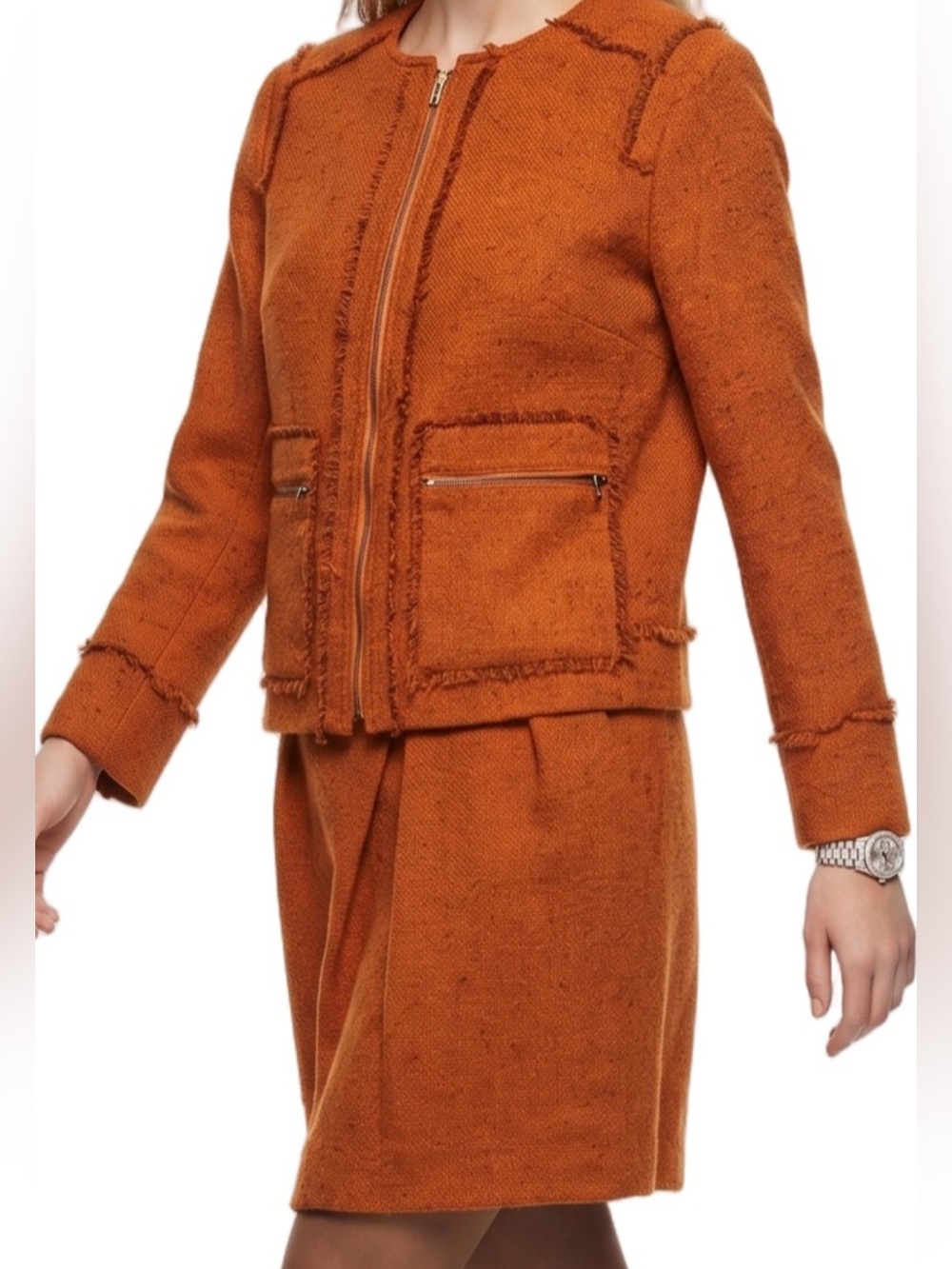 JONES OF NY Classic Wool Blend Rust TWEED suit Contemporary Modern Textured - Picture 4 of 16